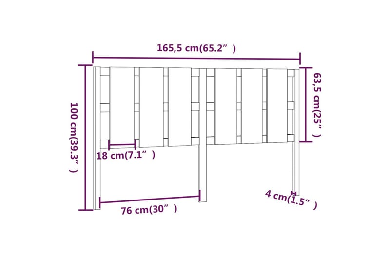 beBasic Sengegavl grå 165,5x4x100 cm heltre furu - GrÃ¥ - Sengegavl