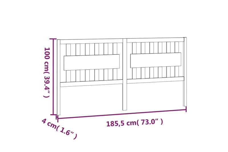 beBasic Sengegavl grå 185,5x4x100 cm heltre furu - GrÃ¥ - Sengegavl