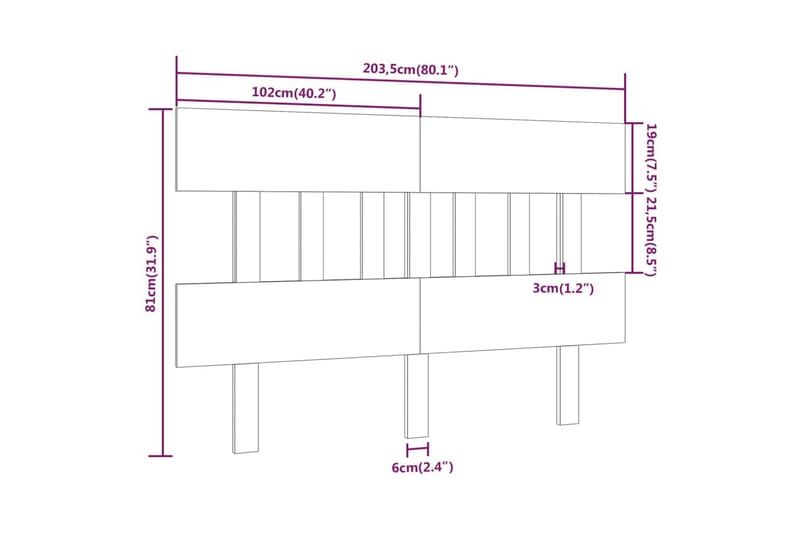 beBasic Sengegavl grå 203,5x3x81 cm heltre furu - GrÃ¥ - Sengegavl