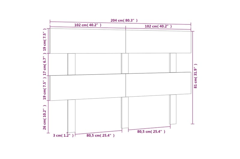 beBasic Sengegavl grå 204x3x81 cm heltre furu - GrÃ¥ - Sengegavl