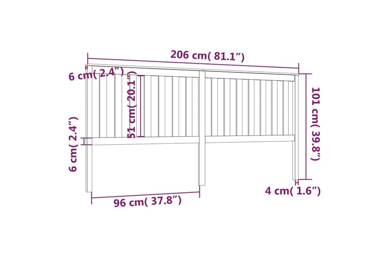 beBasic Sengegavl grå 206x6x101 cm heltre furu - GrÃ¥ - Sengegavl