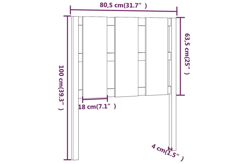 beBasic Sengegavl grå 80,5x4x100 cm heltre furu - Svart - Sengegavl