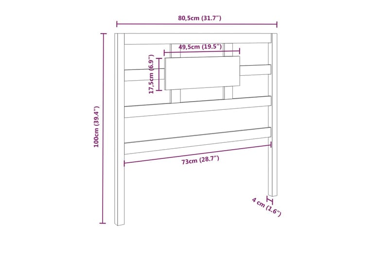 beBasic Sengegavl grå 80,5x4x100 cm heltre furu - Svart - Møbler - Senger - Sengetilbehør & sengegavl - Sengegavl