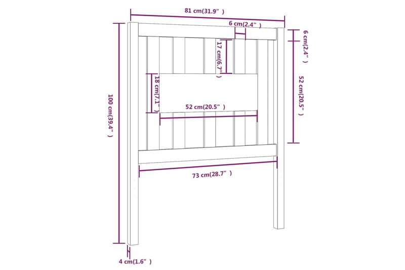 beBasic Sengegavl grå 81x4x100 cm heltre furu - GrÃ¥ - Sengegavl