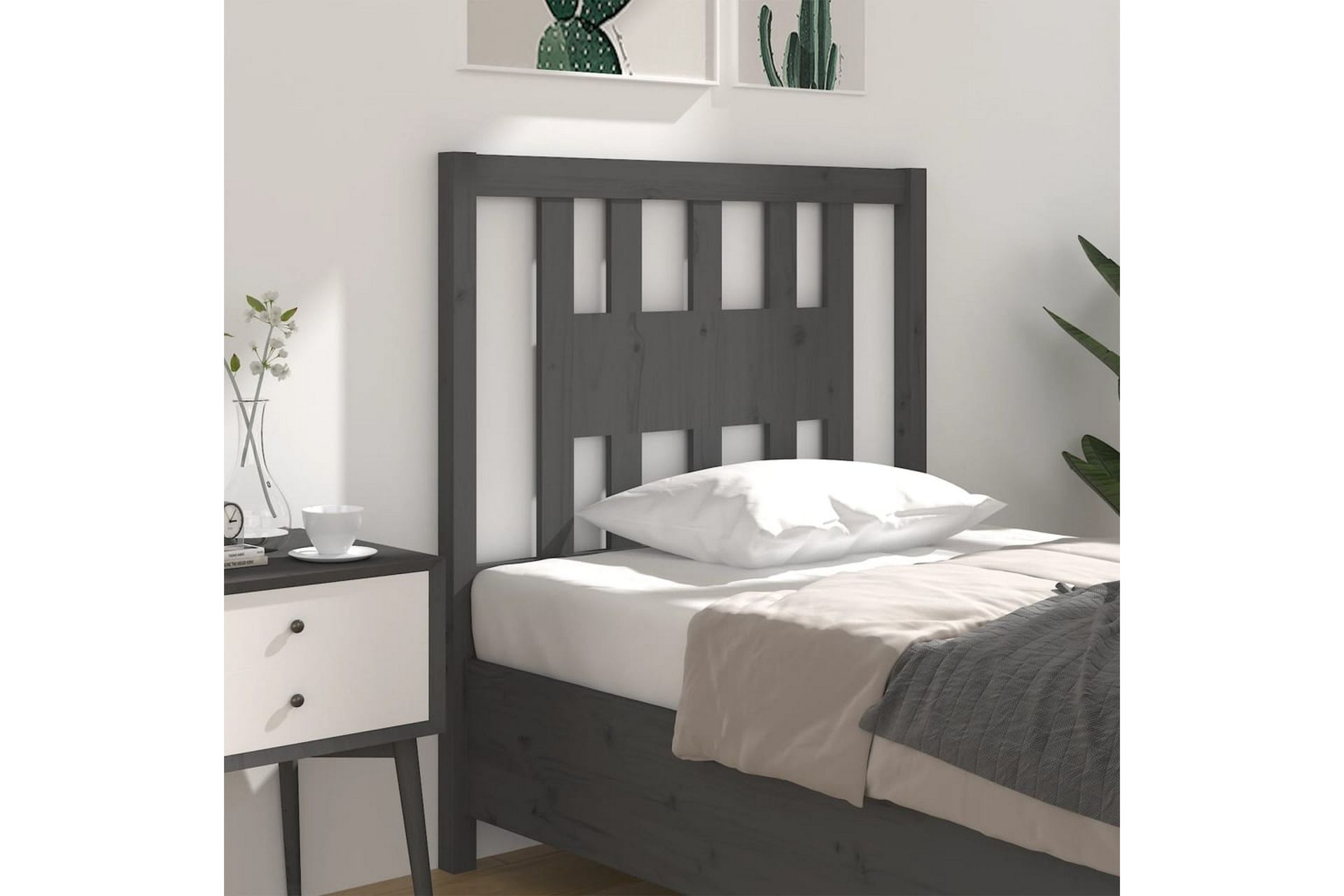 beBasic Sengegavl grå 81x4x100 cm heltre furu - GrÃ¥ - Møbler - Senger - Sengetilbehør & sengegavl - Sengegavl
