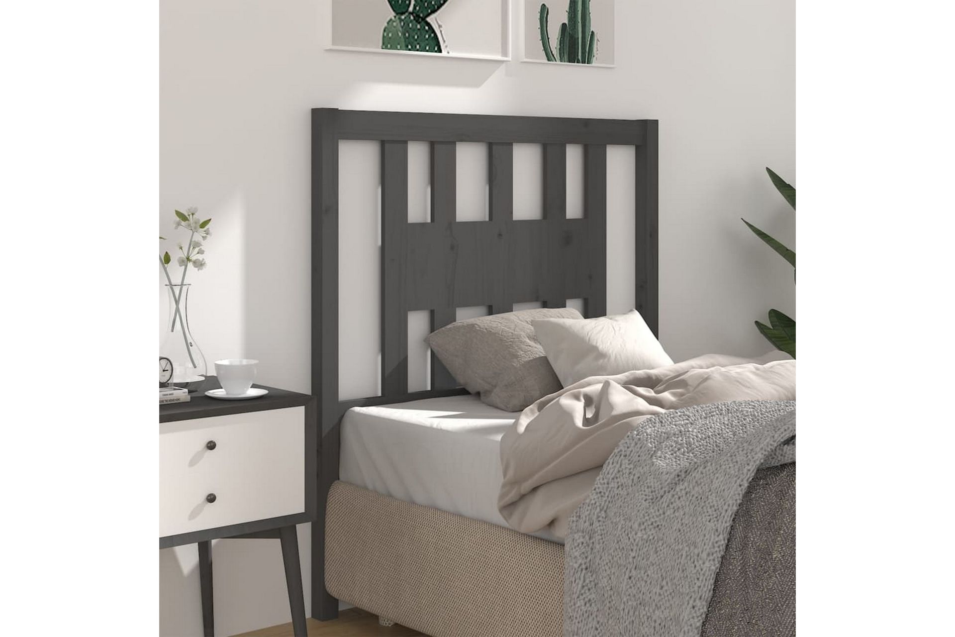 beBasic Sengegavl grå 81x4x100 cm heltre furu - GrÃ¥ - Møbler - Senger - Sengetilbehør & sengegavl - Sengegavl