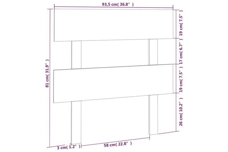 beBasic Sengegavl grå 93,5x3x81 cm heltre furu - GrÃ¥ - Sengegavl