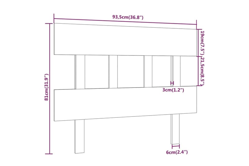 beBasic Sengegavl grå 93,5x3x81 cm heltre furu - GrÃ¥ - Sengegavl