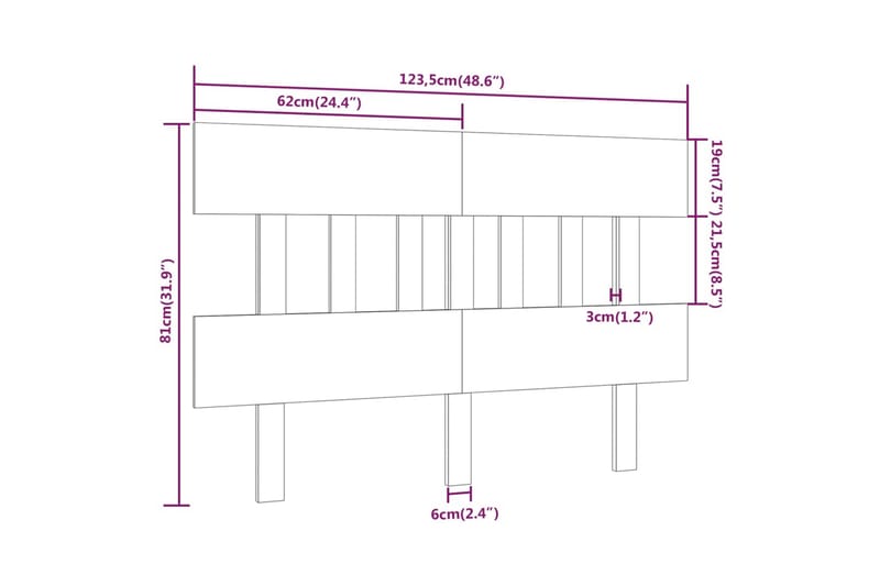 beBasic Sengegavl honningbrun 123,5x3x81 cm heltre furu - Brun - Sengegavl