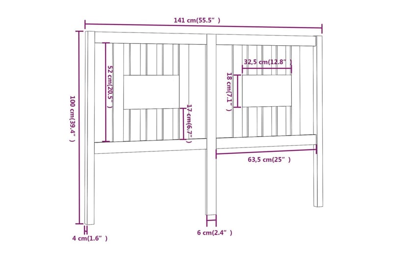 beBasic Sengegavl honningbrun 141x4x100 cm heltre furu - Brun - Sengegavl