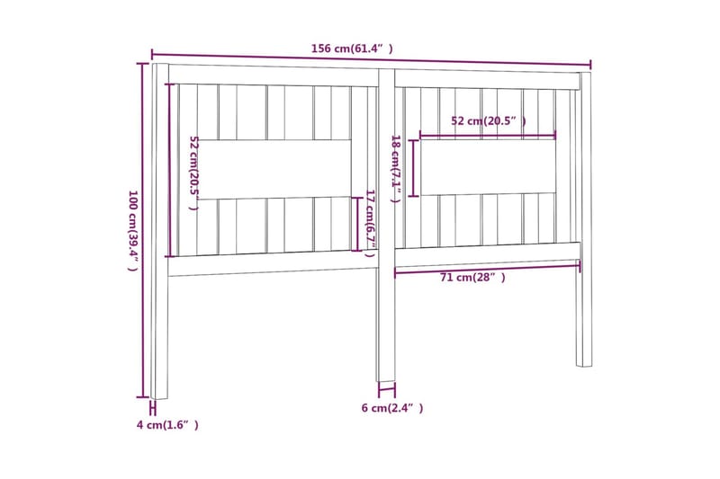 beBasic Sengegavl honningbrun 156x4x100 cm heltre furu - Brun - Sengegavl