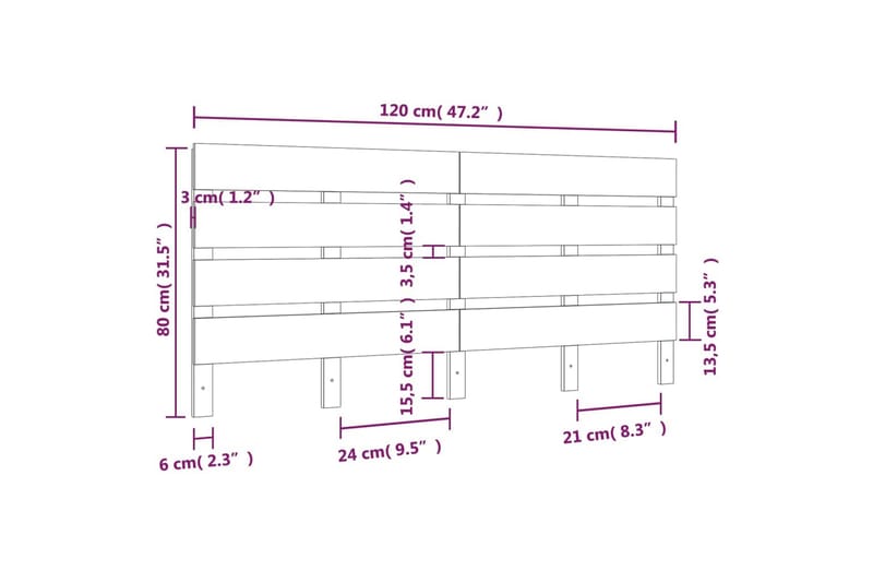 beBasic Sengegavl hvit 120x3x80cm heltre furu - Hvit - Sengegavl