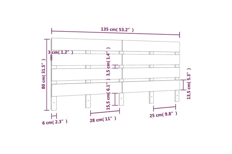 beBasic Sengegavl hvit 135x3x80 cm heltre furu - Hvit - Sengegavl