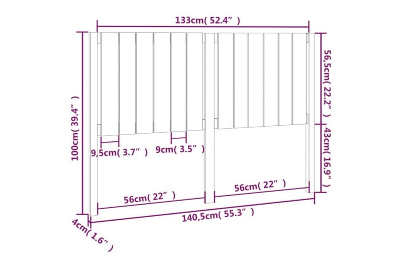 beBasic Sengegavl hvit 140,5x4x100 cm heltre furu - Hvit - Møbler - Senger - Sengetilbehør & sengegavl - Sengegavl