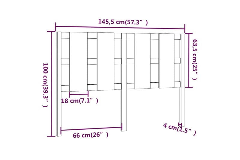 beBasic Sengegavl hvit 145,5x4x100 cm heltre furu - Hvit - Sengegavl