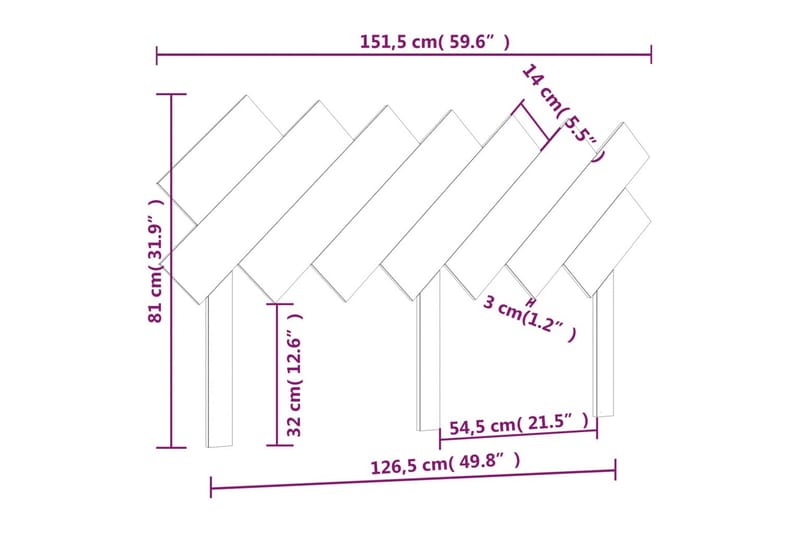 beBasic Sengegavl hvit 151,5x3x81 cm heltre furu - Hvit - Sengegavl