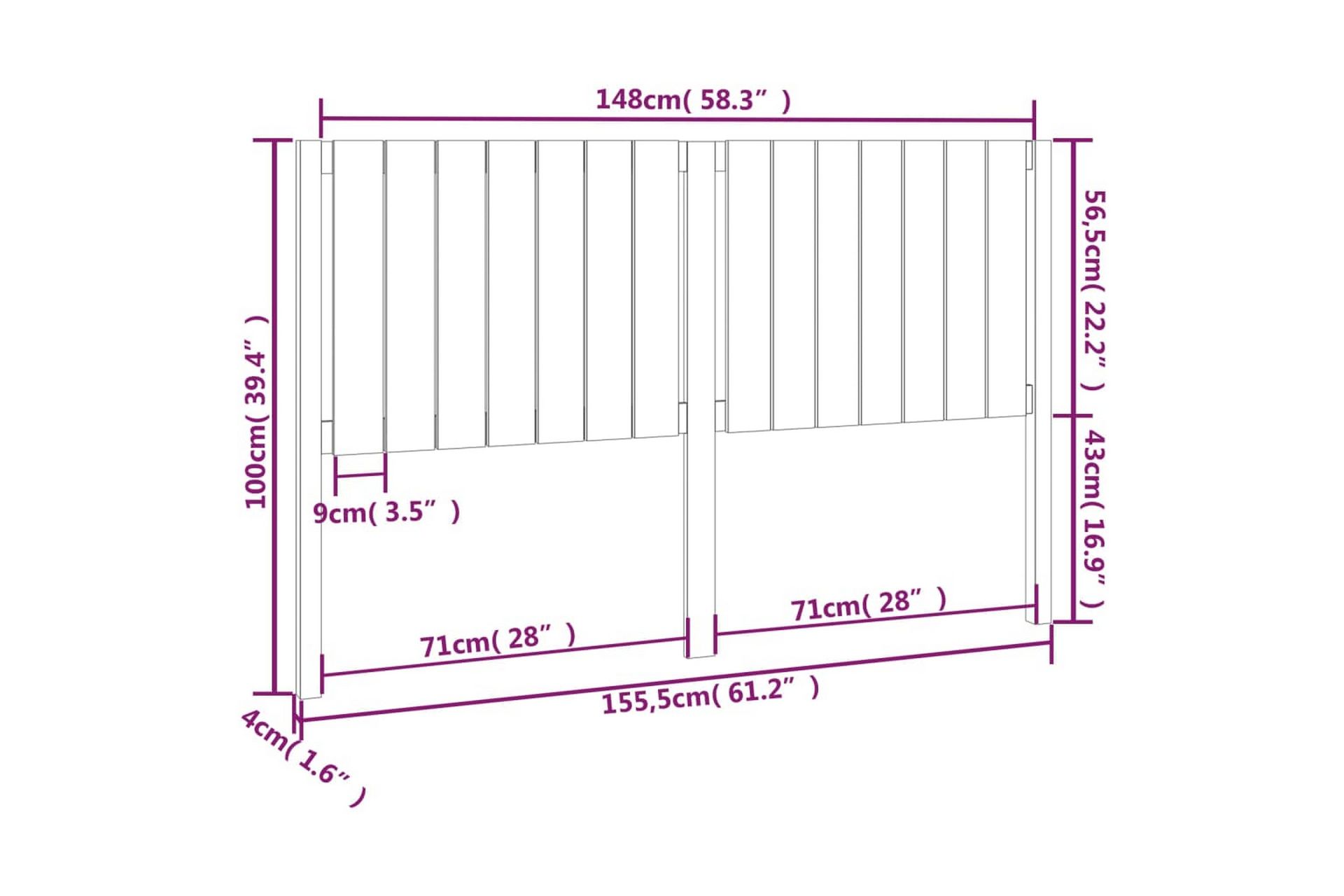 beBasic Sengegavl hvit 155,5x4x100 cm heltre furu - Hvit - Møbler - Senger - Sengetilbehør & sengegavl - Sengegavl