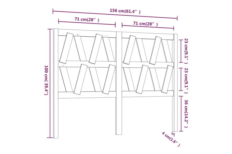 beBasic Sengegavl hvit 156x4x100 cm heltre furu - Hvit - Sengegavl