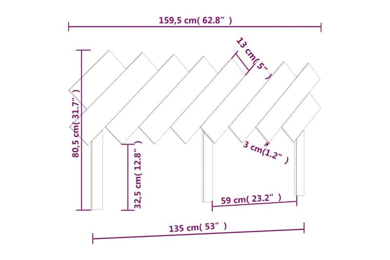 beBasic Sengegavl hvit 159,5x3x80,5 cm heltre furu - Hvit - Sengegavl