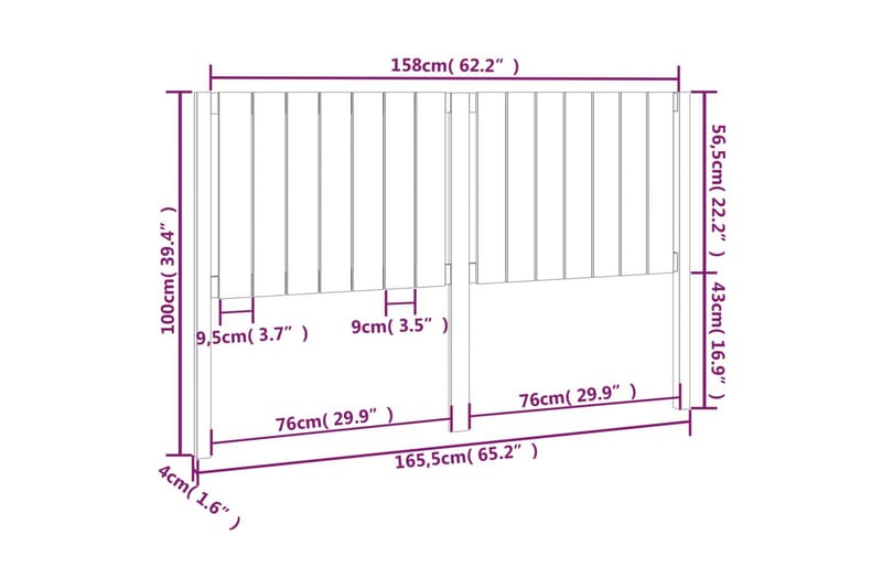 beBasic Sengegavl hvit 165,5x4x100 cm heltre furu - Hvit - Møbler - Senger - Sengetilbehør & sengegavl - Sengegavl
