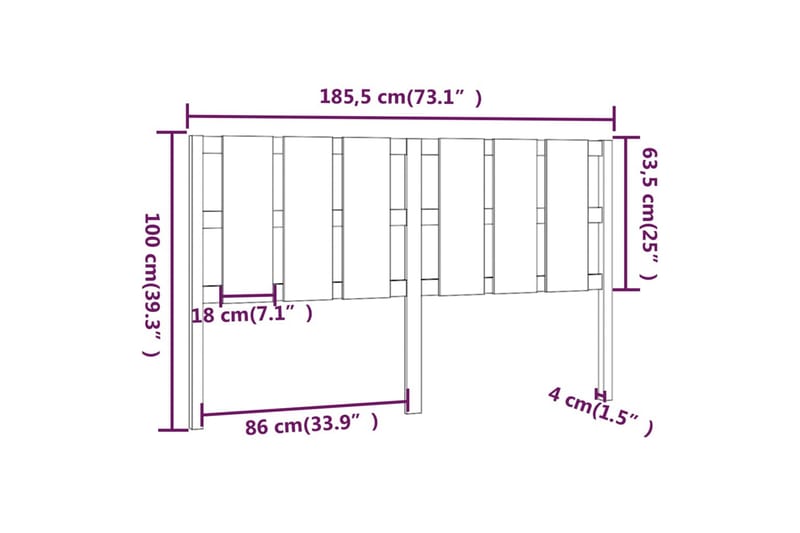 beBasic Sengegavl hvit 185,5x4x100 cm heltre furu - Hvit - Sengegavl