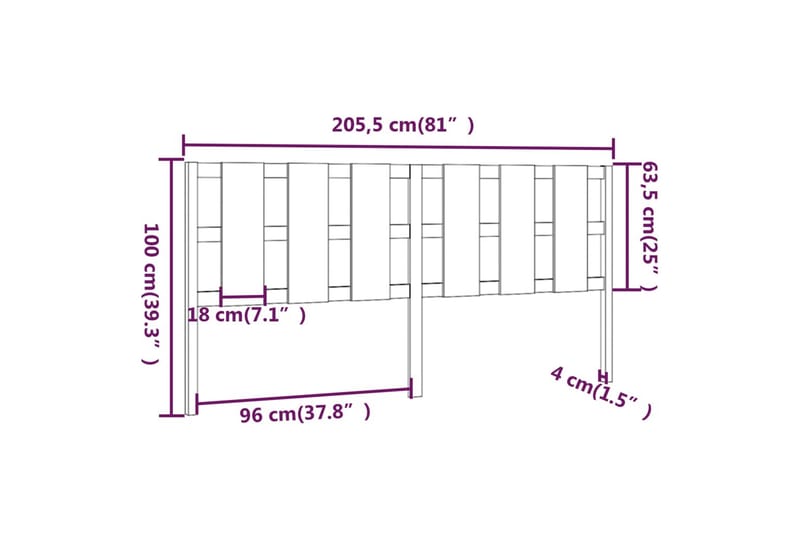 beBasic Sengegavl hvit 205,5x4x100 cm heltre furu - Hvit - Møbler - Senger - Sengetilbehør & sengegavl - Sengegavl