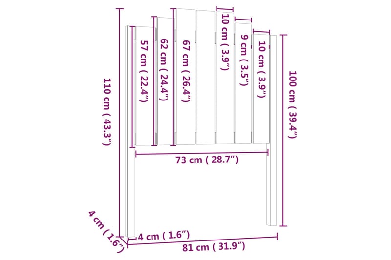 beBasic Sengegavl hvit 81x4x110 cm heltre furu - Hvit - Sengegavl