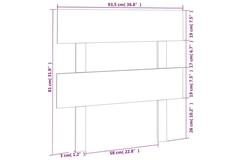 beBasic Sengegavl hvit 93,5x3x81 cm heltre furu - Hvit - Sengegavl