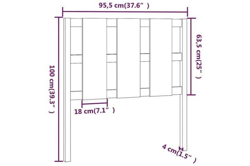 beBasic Sengegavl hvit 95,5x4x100 cm heltre furu - GrÃ¥ - Sengegavl