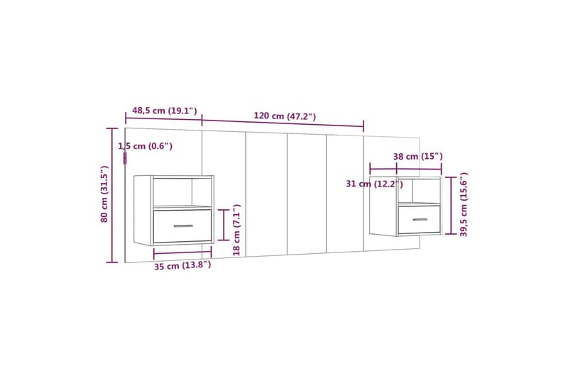 beBasic Sengegavl med skap betonggrå konstruert tre - GrÃ¥ - Møbler - Senger - Sengetilbehør & sengegavl - Sengegavl