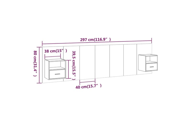 beBasic Sengegavl med skap betonggrå konstruert tre - GrÃ¥ - Møbler - Senger - Sengetilbehør & sengegavl - Sengegavl