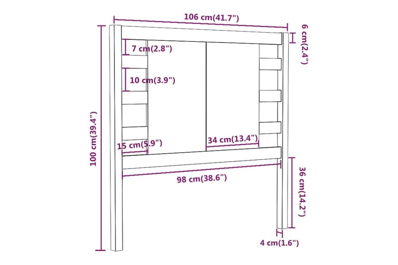 beBasic Sengegavl svart 106x4x100 cm heltre furu - Svart - Sengegavl