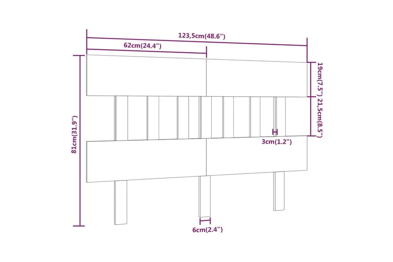 beBasic Sengegavl svart 123,5x3x81 cm heltre furu - Svart - Sengegavl