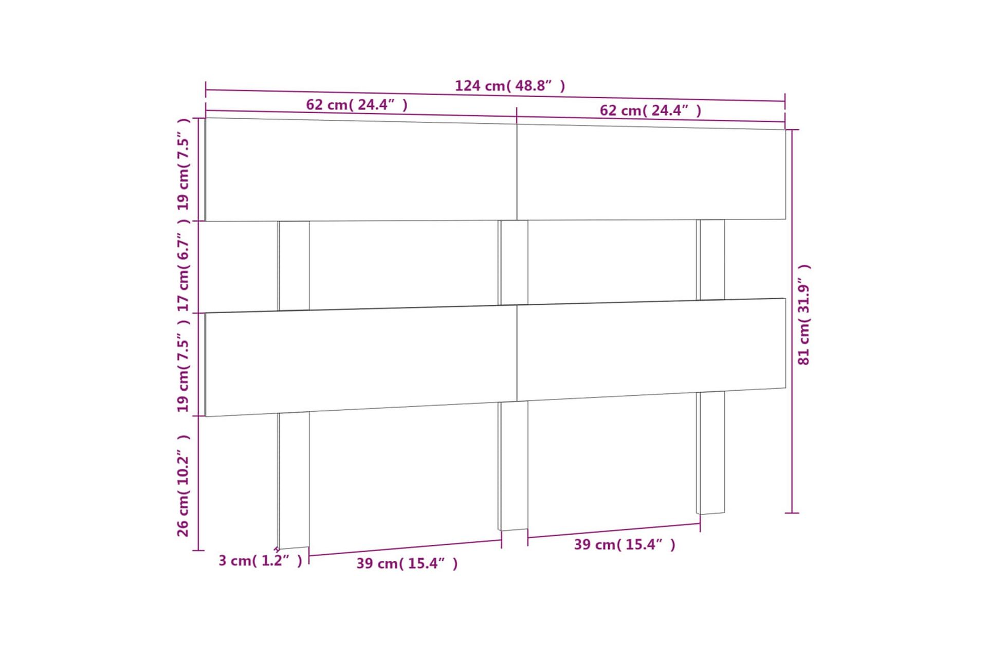 beBasic Sengegavl svart 124x3x81 cm heltre furu - Svart - Møbler - Senger - Sengetilbehør & sengegavl - Sengegavl