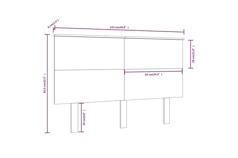 beBasic Sengegavl svart 124x6x82,5 cm heltre furu - Svart - Sengegavl