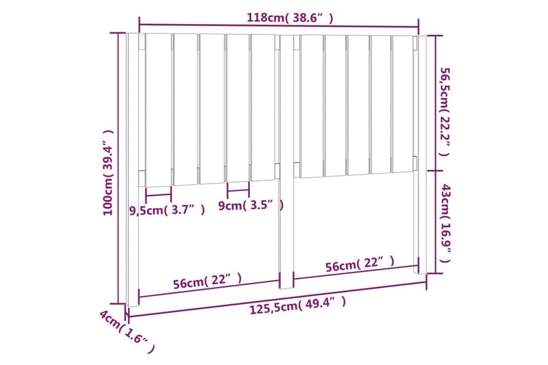 beBasic Sengegavl svart 125,5x4x100 cm heltre furu - Svart - Møbler - Senger - Sengetilbehør & sengegavl - Sengegavl