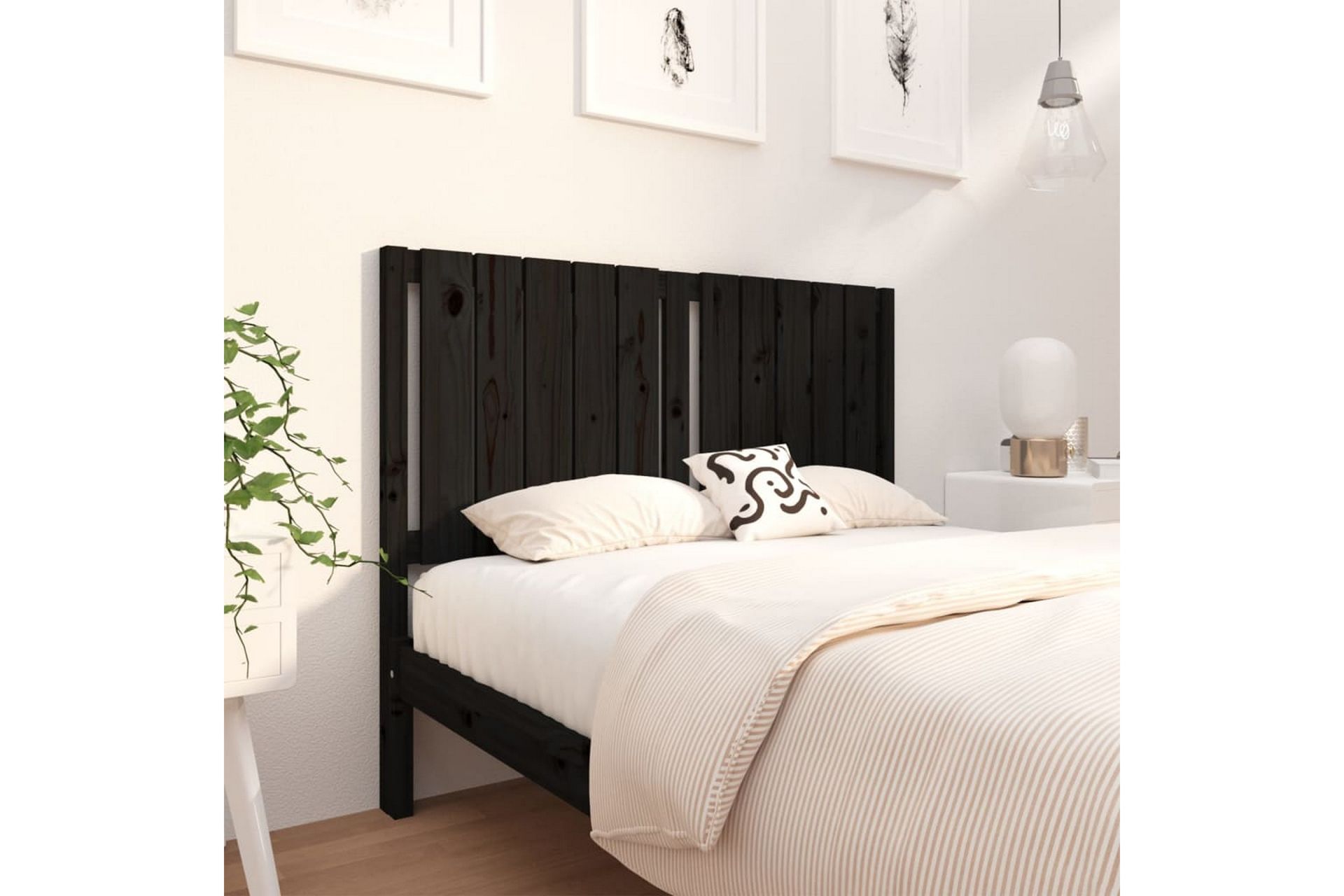 beBasic Sengegavl svart 125,5x4x100 cm heltre furu - Svart - Møbler - Senger - Sengetilbehør & sengegavl - Sengegavl