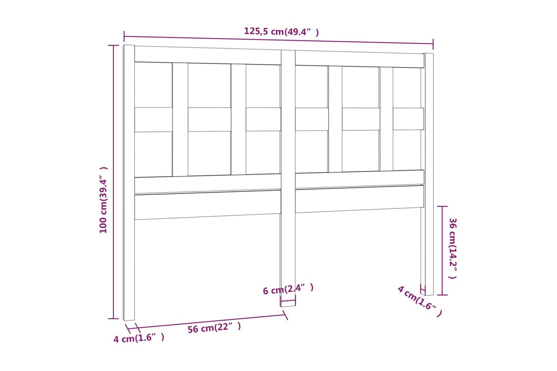 beBasic Sengegavl svart 125,5x4x100 cm heltre furu - Svart - Møbler - Senger - Sengetilbehør & sengegavl - Sengegavl