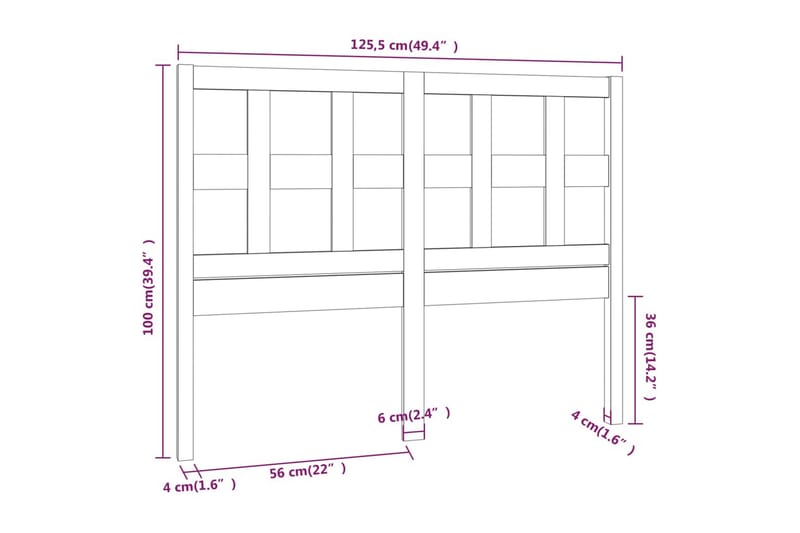 beBasic Sengegavl svart 125,5x4x100 cm heltre furu - Svart - Sengegavl