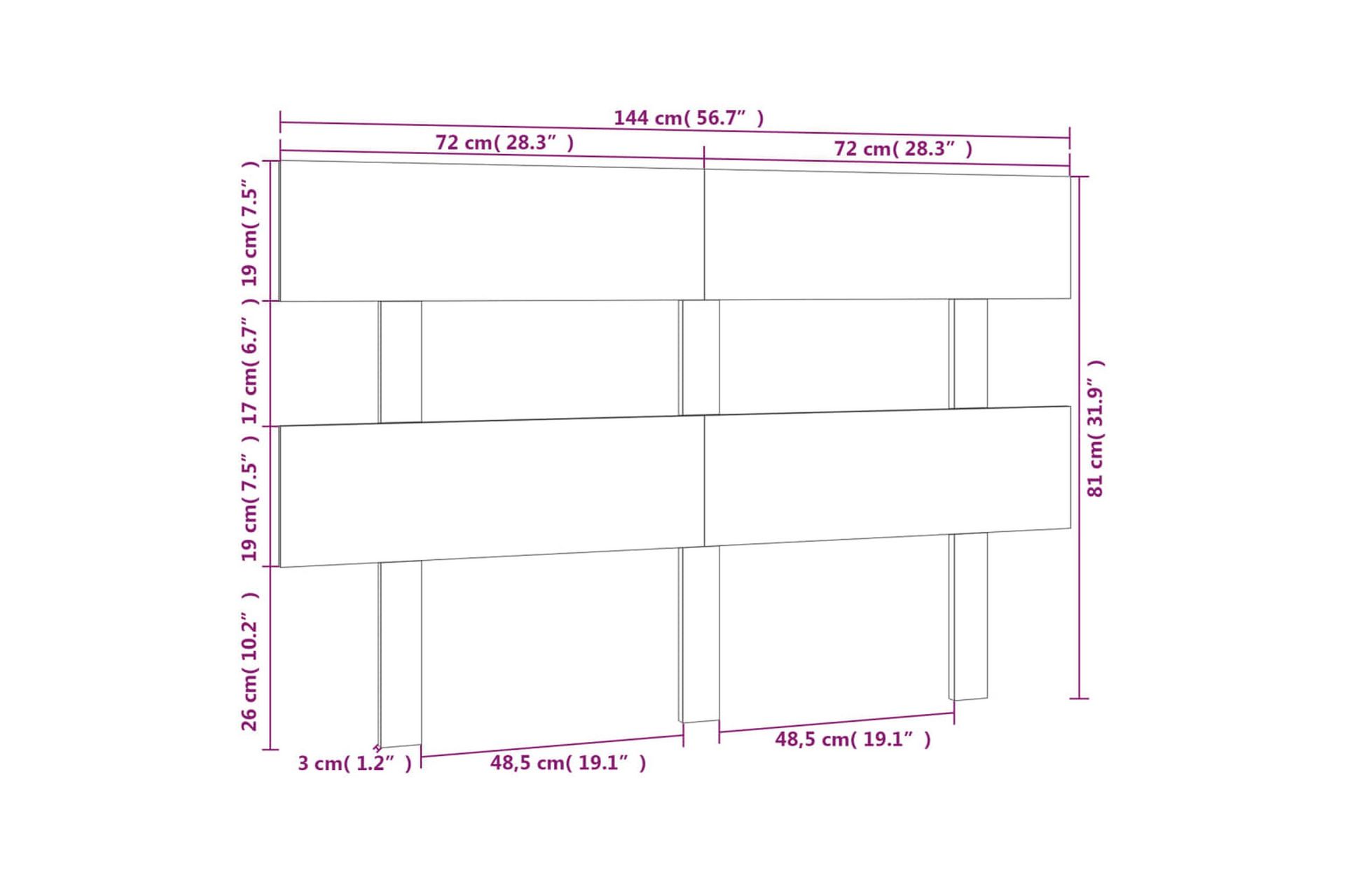 beBasic Sengegavl svart 144x3x81 cm heltre furu - Svart - Møbler - Senger - Sengetilbehør & sengegavl - Sengegavl