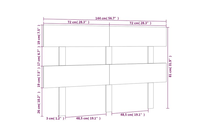 beBasic Sengegavl svart 144x3x81 cm heltre furu - Svart - Sengegavl