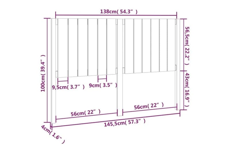 beBasic Sengegavl svart 145,5x4x100 cm heltre furu - Svart - Møbler - Senger - Sengetilbehør & sengegavl - Sengegavl