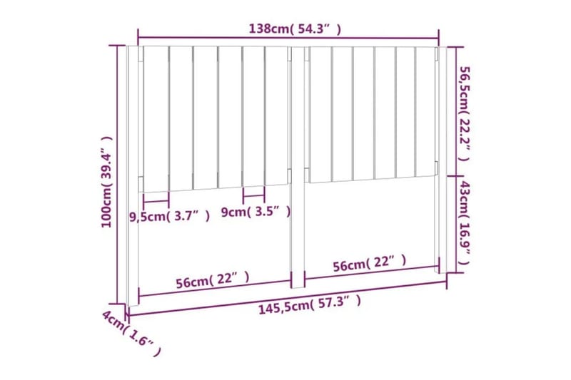 beBasic Sengegavl svart 145,5x4x100 cm heltre furu - Svart - Sengegavl