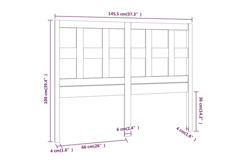 beBasic Sengegavl svart 145,5x4x100 cm heltre furu - Svart - Sengegavl