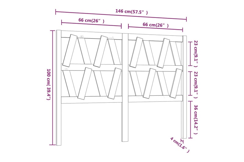 beBasic Sengegavl svart 146x4x100 cm heltre furu - Svart - Sengegavl