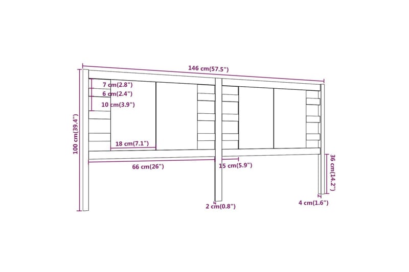 beBasic Sengegavl svart 146x4x100 cm heltre furu - Svart - Møbler - Senger - Sengetilbehør & sengegavl - Sengegavl