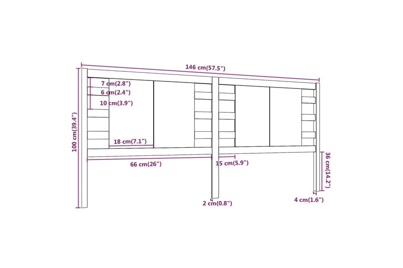 beBasic Sengegavl svart 146x4x100 cm heltre furu - Svart - Sengegavl