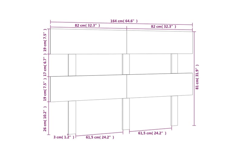 beBasic Sengegavl svart 164x3x81 cm heltre furu - Svart - Sengegavl