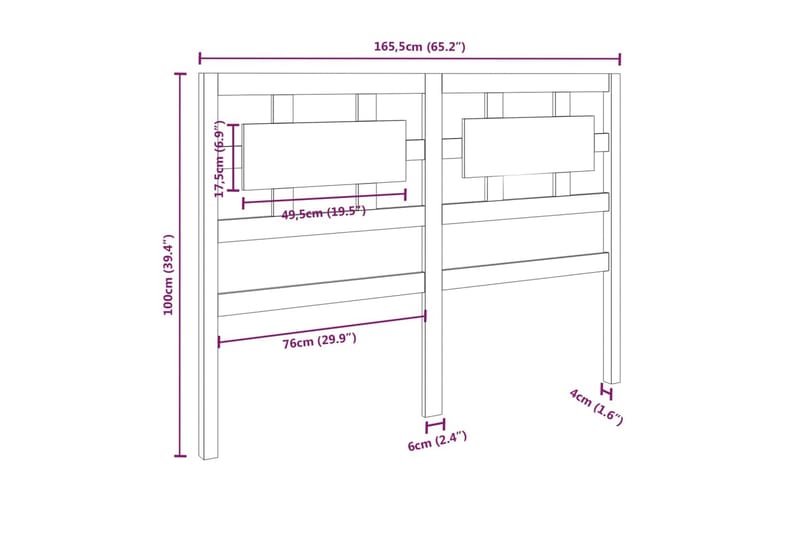 beBasic Sengegavl svart 165,5x4x100 cm heltre furu - Svart - Møbler - Senger - Sengetilbehør & sengegavl - Sengegavl