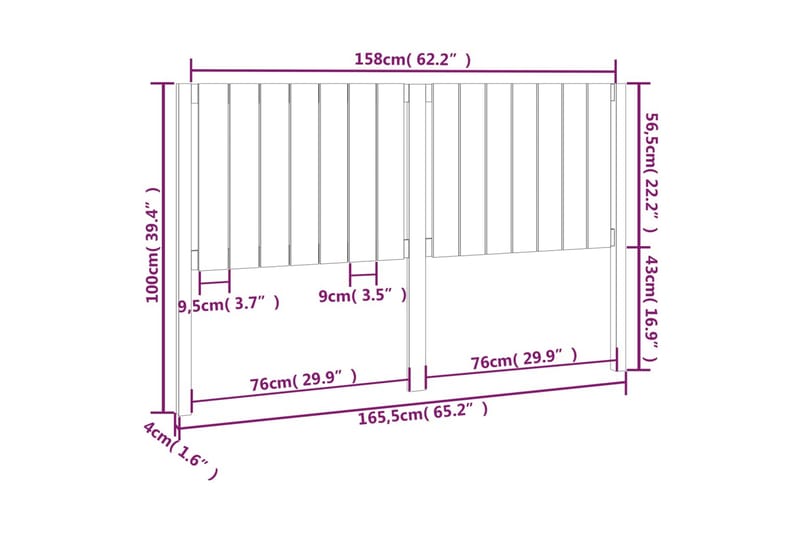 beBasic Sengegavl svart 165,5x4x100 cm heltre furu - Svart - Sengegavl